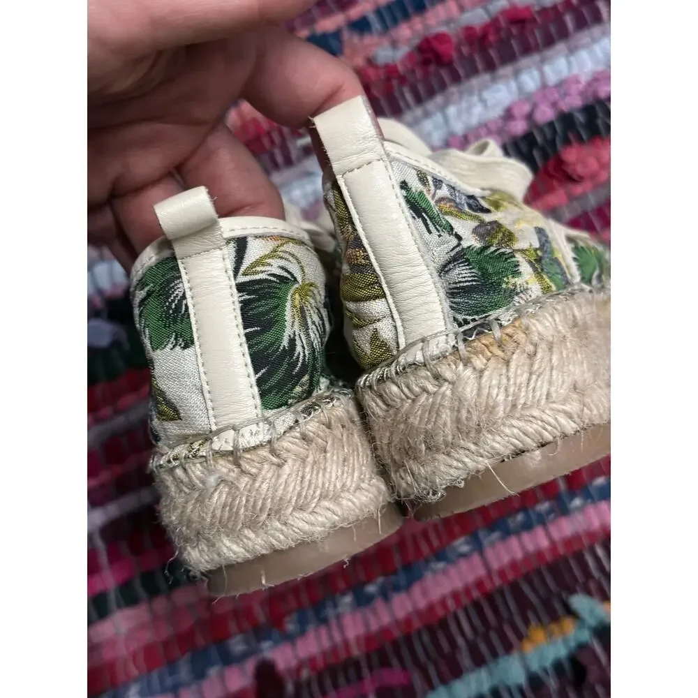 J SLIDES anthropologie cloth leather leaf embroidered espadrilled sneaker shoes